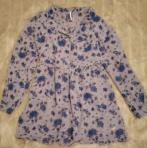 Free People flowy blue rose floral oversized button down dress